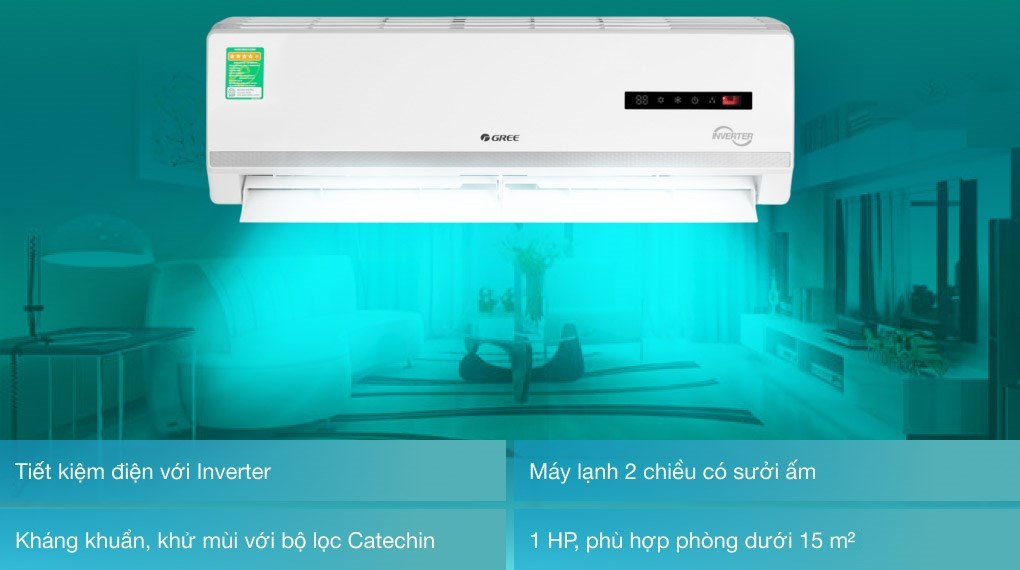 Máy điều hòa 2 chiều Gree Inverter 9000 BTU GWH09WA-K3D9B7L