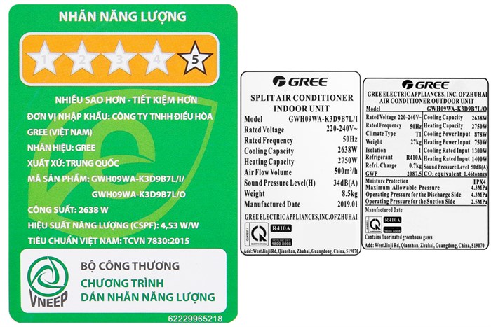 Máy điều hòa 2 chiều Gree Inverter 9000 BTU GWH09WA-K3D9B7L Màu Trắng