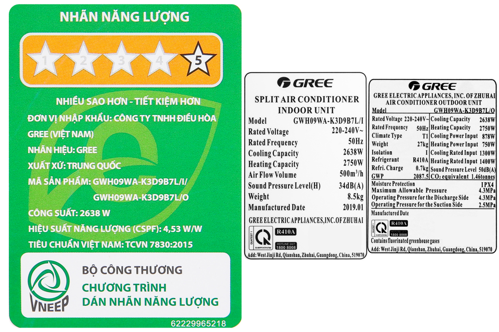 Máy điều hòa 2 chiều Gree Inverter 1 HP GWH09WA-K3D9B7L Màu Trắng