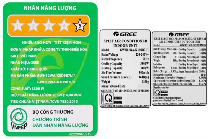 Máy điều hòa 2 chiều Gree Inverter 1.5 HP GWH12WA-K3D9B7I Màu Trắng