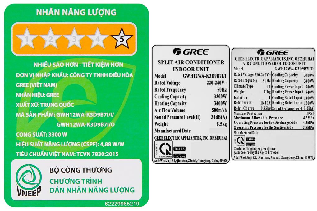 Máy điều hòa 2 chiều Gree Inverter 1.5 HP GWH12WA-K3D9B7I Màu Trắng