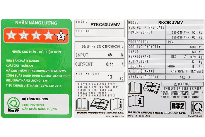 Máy lạnh Daikin Inverter 2.5 HP FTKC60UVMV Màu Trắng