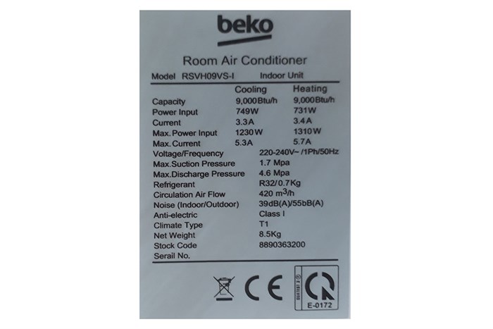 Máy lạnh 2 chiều Beko Inverter 1.0 HP RSVH09VS Màu Trắng