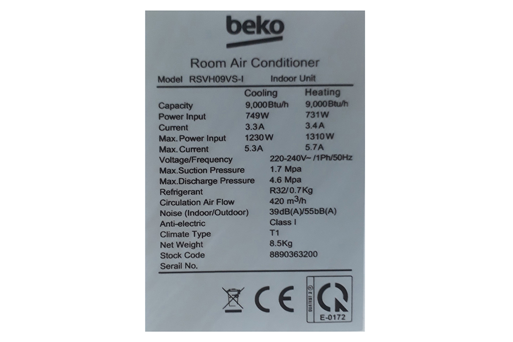 Máy lạnh 2 chiều Beko Inverter 1.0 HP RSVH09VS Màu Trắng