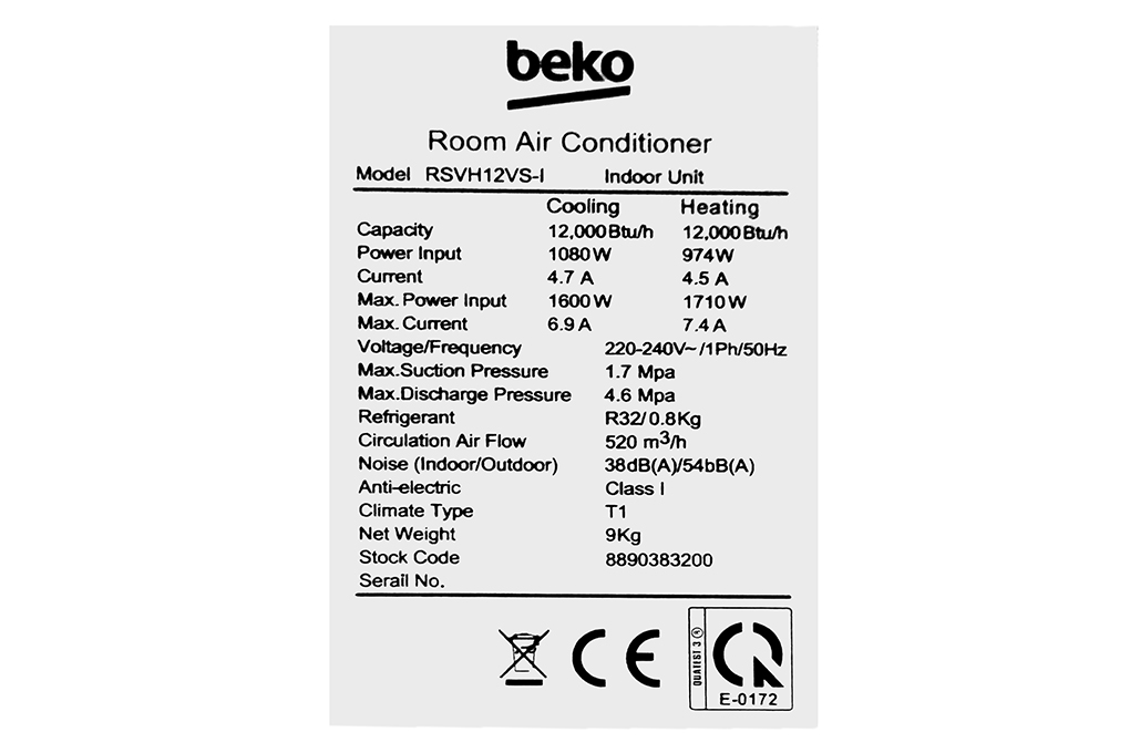 Máy lạnh 2 chiều Beko Inverter 1.5 HP RSVH12VS Màu Trắng