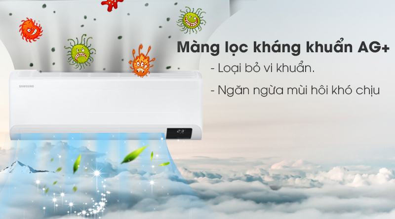 Máy lạnh Samsung Inverter 9400 BTU AR10TYHYCWKNSV-Loại bỏ vi khuẩn, mùi hôi khó chịu với màng lọc kháng khuẩn Ag+