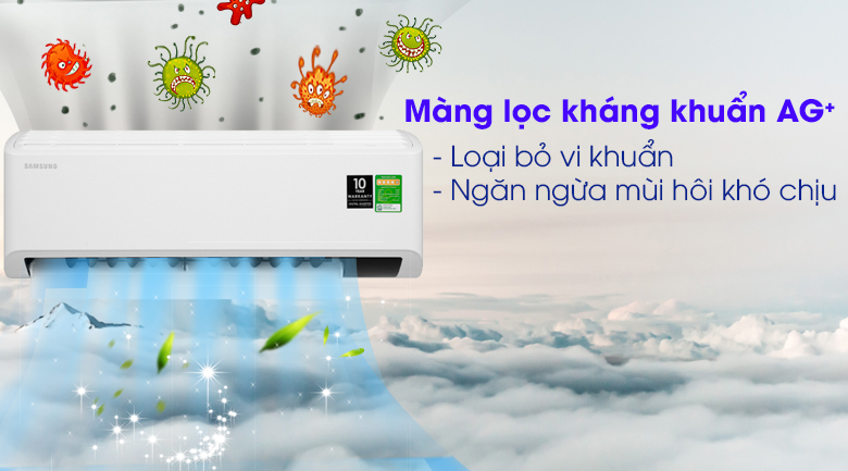 Máy lạnh Samsung Inverter 2 HP AR18TYHYCWKNSV-Loại bỏ vi khuẩn, ngăn ngừa mùi hôi khó chịu nhờ màng lọc kháng khuẩn Ag+