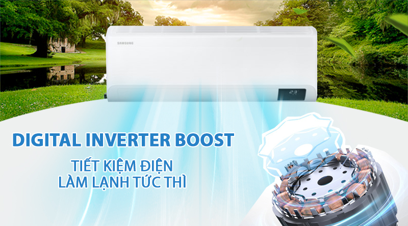 Máy lạnh Samsung Inverter 18000 BTU AR18TYHYCWKNSV-Tiết kiệm điện, làm lạnh tức thì nhờ Digital Inverter Boost