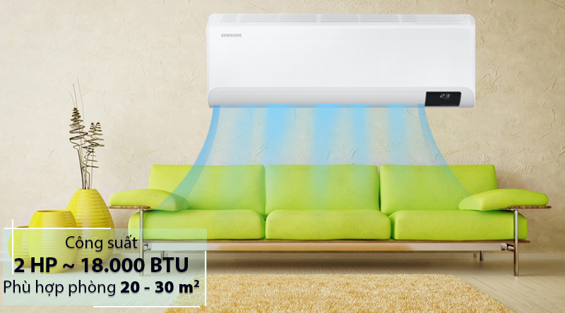 Máy lạnh Samsung Inverter 18000 BTU AR18TYHYCWKNSV-Công suất 18000 BTU, phù hợp diện tích phòng từ 20 - 30 m2