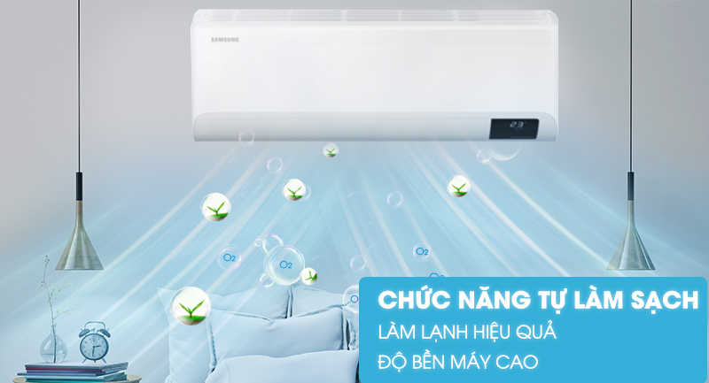 Máy lạnh Samsung Inverter 18000 BTU AR18TYHYCWKNSV-Làm lạnh hiệu quả, độ bền máy cao với chức năng tự làm sạch