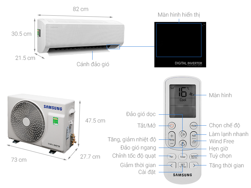 Thông số kỹ thuật Điều hòa Samsung Wind-Free Inverter 9400 BTU AR10TYGCDWKNSV