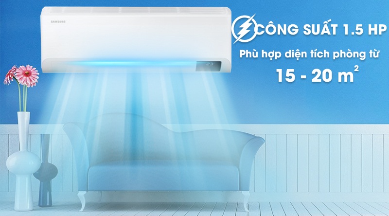 Máy lạnh Samsung Wind-Free Inverter 1.5 HP AR13TYAACWKNSV-Công suất 1.5 HP, phù hợp diện tích căn phòng từ 15 - 20 m2