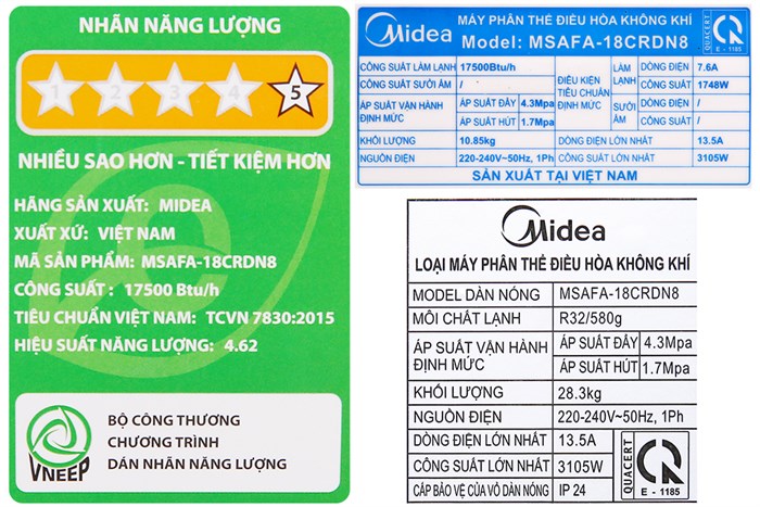 Máy lạnh Midea Inverter 2 HP MSAFA-18CRDN8 Màu Trắng