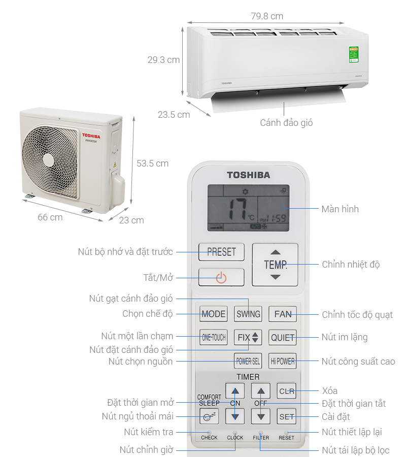 Thông số kỹ thuật Máy lạnh Toshiba Inverter 1 HP RAS-H10X2KCVG-V