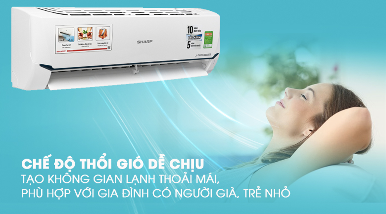 Máy lạnh Sharp Inverter 1 HP AH-X9XEW được trang bị chế độ thổi gió dễ chịu giúp bé tránh lạnh buốt, bảo vệ sức khỏe.