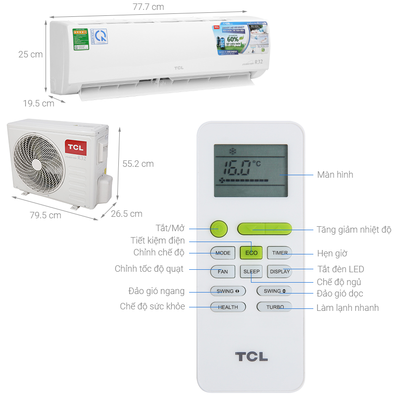 Thông số kỹ thuật Máy lạnh TCL Inverter 1 HP TAC-10CSD/XA66