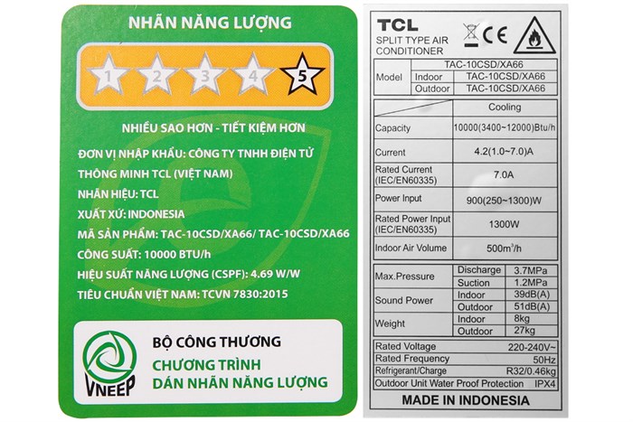 Máy lạnh TCL Inverter 1 HP TAC-10CSD/XA66 Màu Trắng