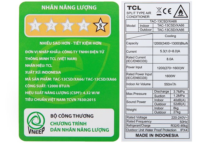 Máy lạnh TCL Inverter 1.5 HP TAC-13CSD/XA66 Màu Trắng
