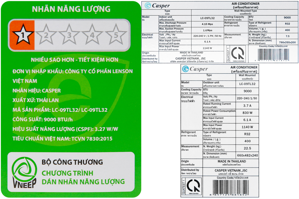 Máy lạnh Casper 1 HP LC-09TL32 Màu Trắng