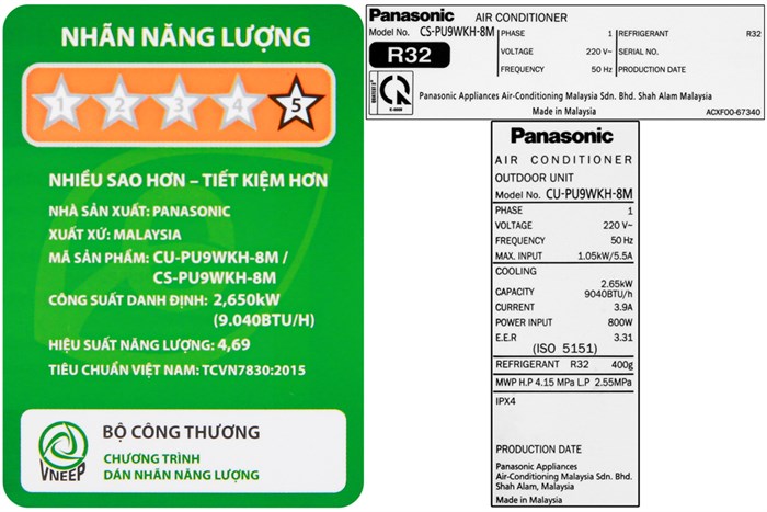 Máy lạnh Panasonic Inverter 1 HP CU/CS-PU9WKH-8M Màu Trắng