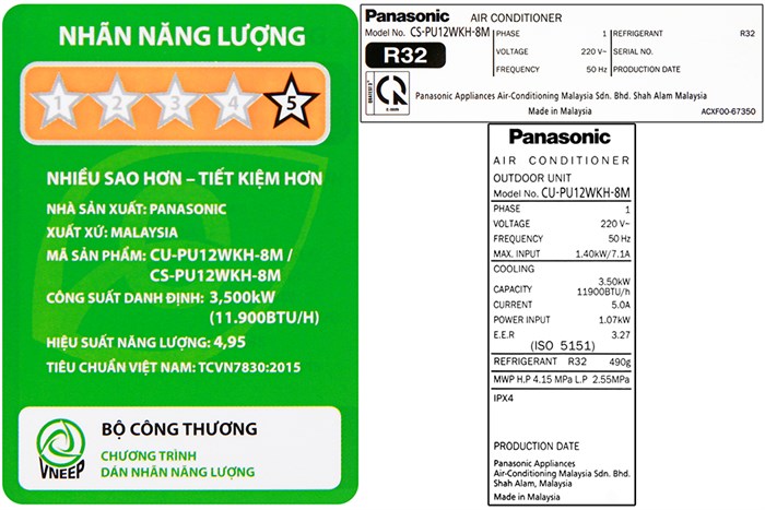 Máy lạnh Panasonic Inverter 1.5 HP CU/CS-PU12WKH-8M Màu Trắng