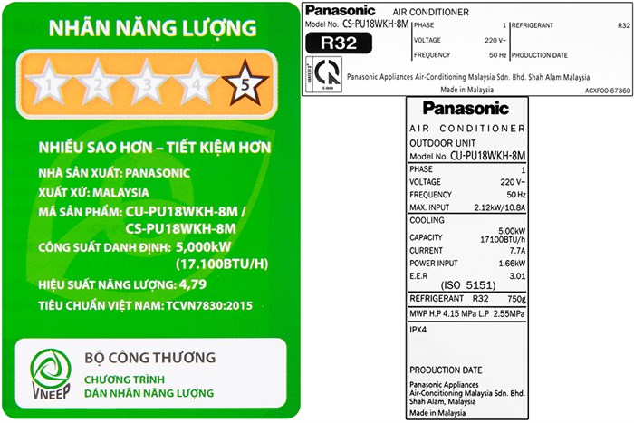 Máy lạnh Panasonic Inverter 2 HP CU/CS-PU18WKH-8M Màu Trắng