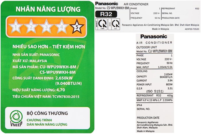 Máy lạnh Panasonic Inverter 1 HP CU/CS-WPU9WKH-8M Màu Trắng