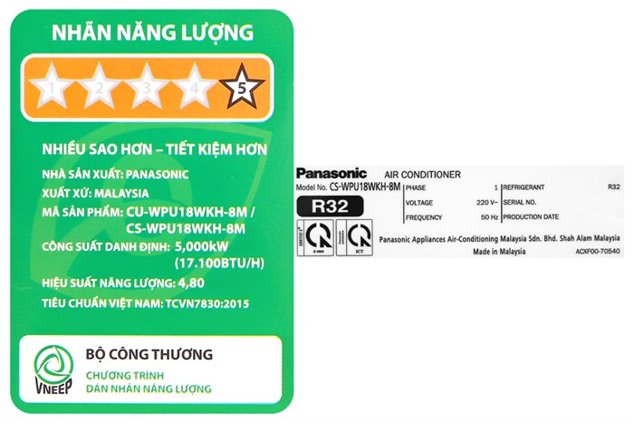 Máy lạnh Panasonic Inverter 2 HP CU/CS-WPU18WKH-8M Màu Trắng