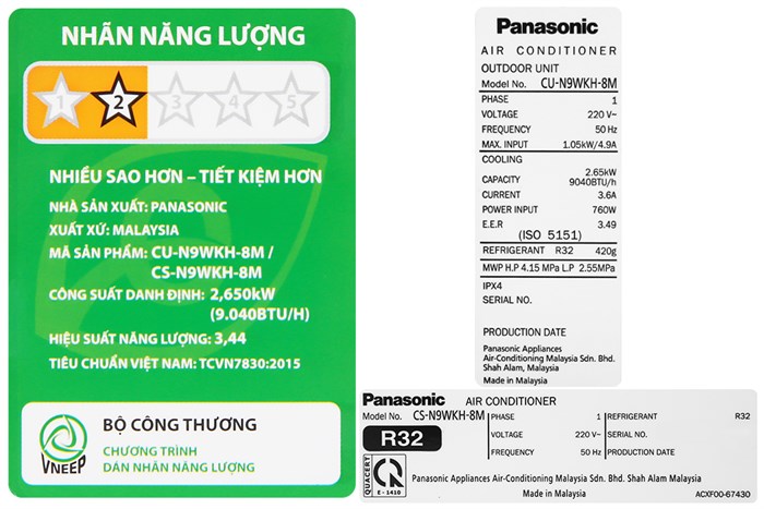 Điều hòa Panasonic 9040 BTU CU/CS-N9WKH-8M Màu Trắng