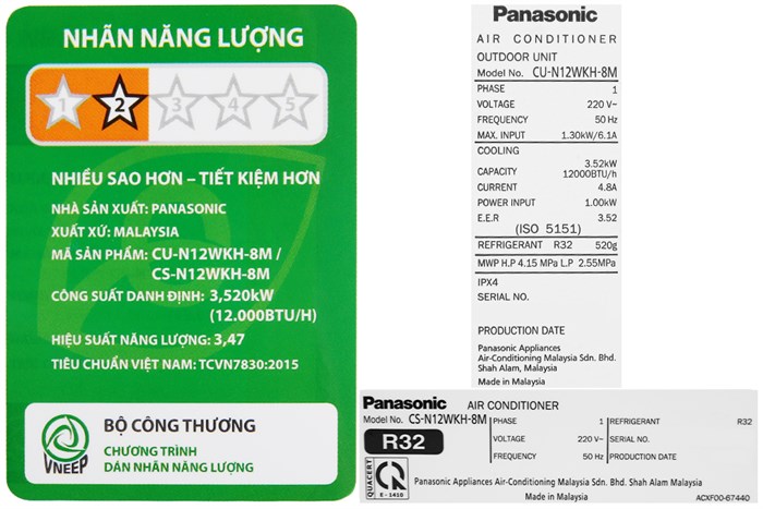 Máy lạnh Panasonic 1.5 HP CU/CS-N12WKH-8M Màu Trắng