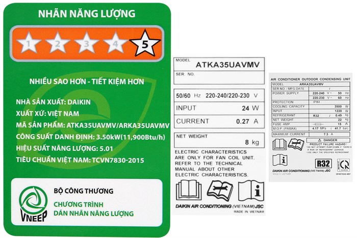 Máy lạnh Daikin Inverter 1.5 HP ATKA35UAVMV Màu Trắng