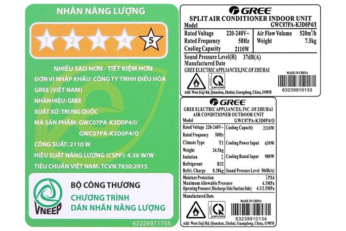 Máy lạnh Gree Inverter 0.8 HP GWC07PA-K3D0P4 Màu Trắng