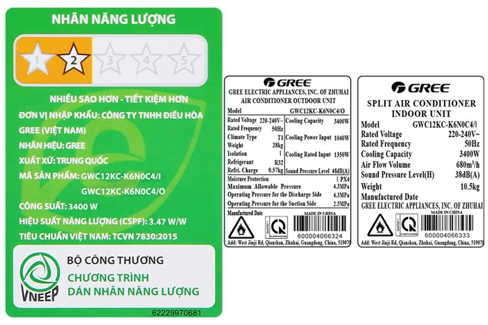 Máy lạnh Gree 1.5 HP GWC12KC-K6N0C4 Màu Trắng