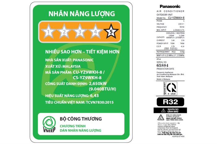Điều hòa 2 chiều Panasonic Inverter 9040 BTU CU/CS-YZ9WKH-8 Màu Trắng