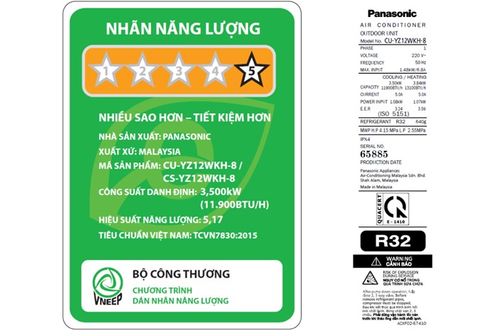 Máy lạnh 2 chiều Panasonic Inverter 1.5 HP CU/CS-YZ12WKH-8 Màu Trắng