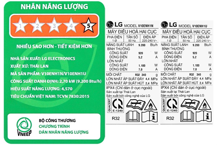 Máy lạnh LG Inverter 1 HP V10ENH1 Màu Trắng