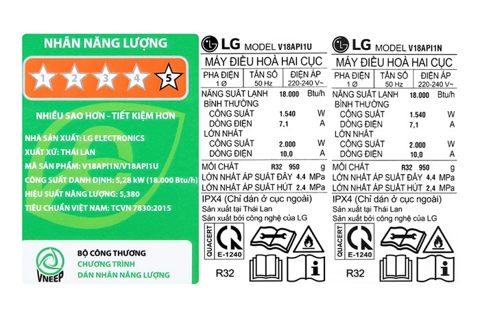 Máy lạnh LG Inverter 2 HP V18API1 Màu Trắng