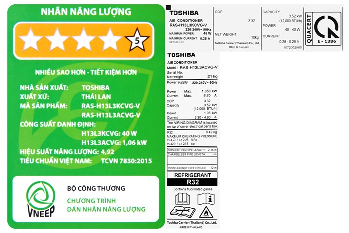 Máy lạnh Toshiba Inverter 1.5 HP RAS-H13L3KCVG-V Màu Trắng