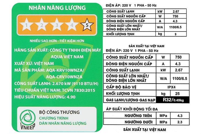 Máy lạnh Aqua Inverter 1HP AQA-KCRV10WNZA Màu Trắng