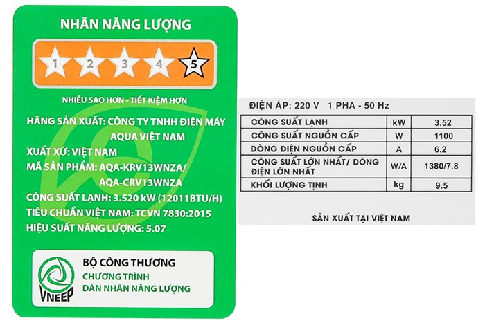 Máy lạnh Aqua Inverter 1.5 HP AQA-KCRV13WNZA Màu Trắng