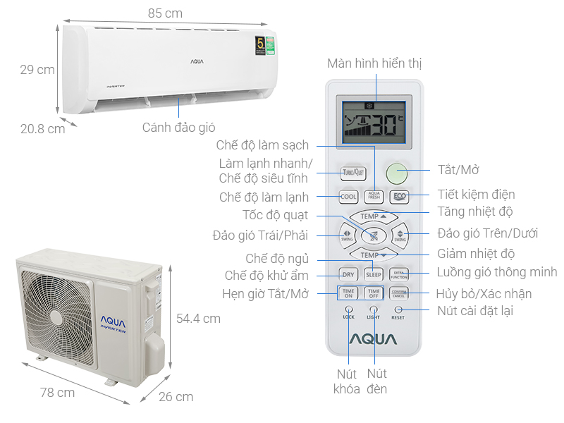 Máy lạnh Aqua Inverter 1.5 HP AQA-KCRV13TK