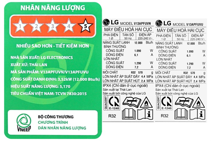 Máy lạnh LG Inverter 1.5 HP V13APFUV Màu Trắng