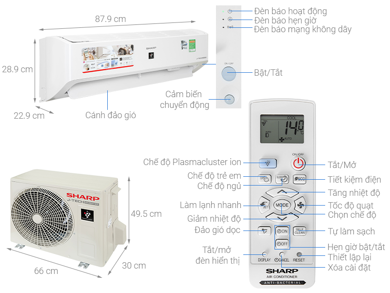 Thông số kỹ thuật Điều hòa Sharp Inverter 9000 BTU AH-XP10YMW