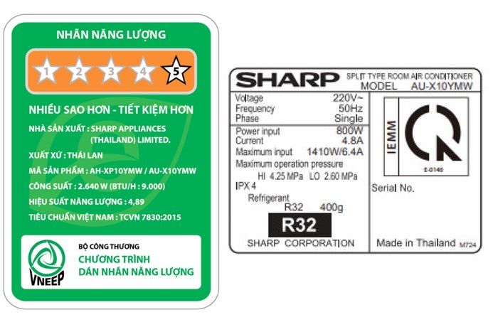 Máy lạnh Sharp Inverter 1 HP AH-XP10YMW Màu Trắng