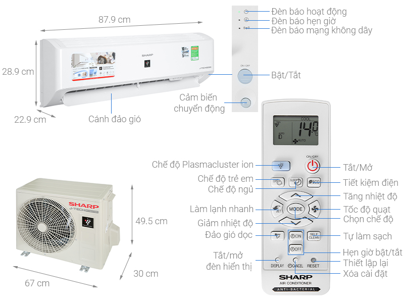 Thông số kỹ thuật Điều hòa Sharp Inverter 12000 BTU AH-XP13YMW