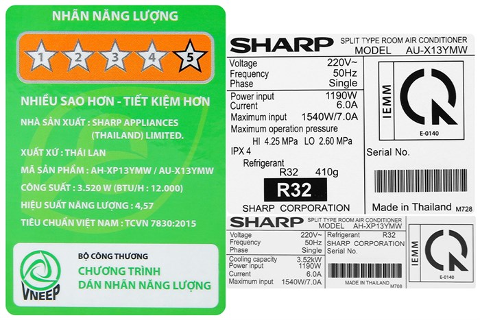 Máy lạnh Sharp Inverter 1.5 HP AH-XP13YMW Màu Trắng