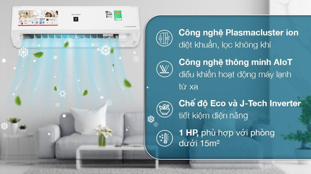 Máy lạnh Sharp Inverter 1 HP AH-XP10YHW là giải pháp tiết kiệm năng lượng và bảo vệ môi trường hoàn hảo cho không gian sống của bạn. Với công nghệ tiên tiến, máy lạnh này giúp giảm chi phí điện năng lên đến 40% so với các loại máy lạnh thông thường, mang đến sự tiện nghi và thoải mái cho gia đình bạn.
