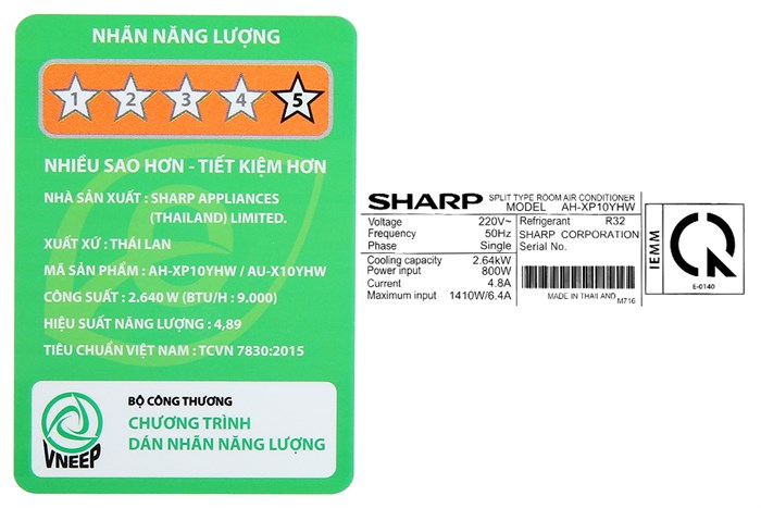Máy lạnh Sharp Inverter 1 HP AH-XP10YHW Màu Trắng