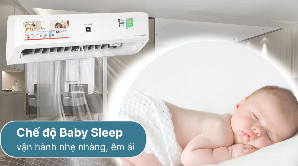 Máy lạnh Sharp Inverter 1 HP AH-XP10YHW - Chế độ Baby Sleep