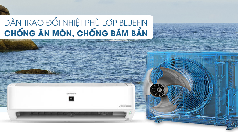 Máy lạnh Sharp Inverter 1.5 HP AH-XP13YHW - Dàn trao đổi nhiệt phủ chất chống ăn mòn Blue Fin